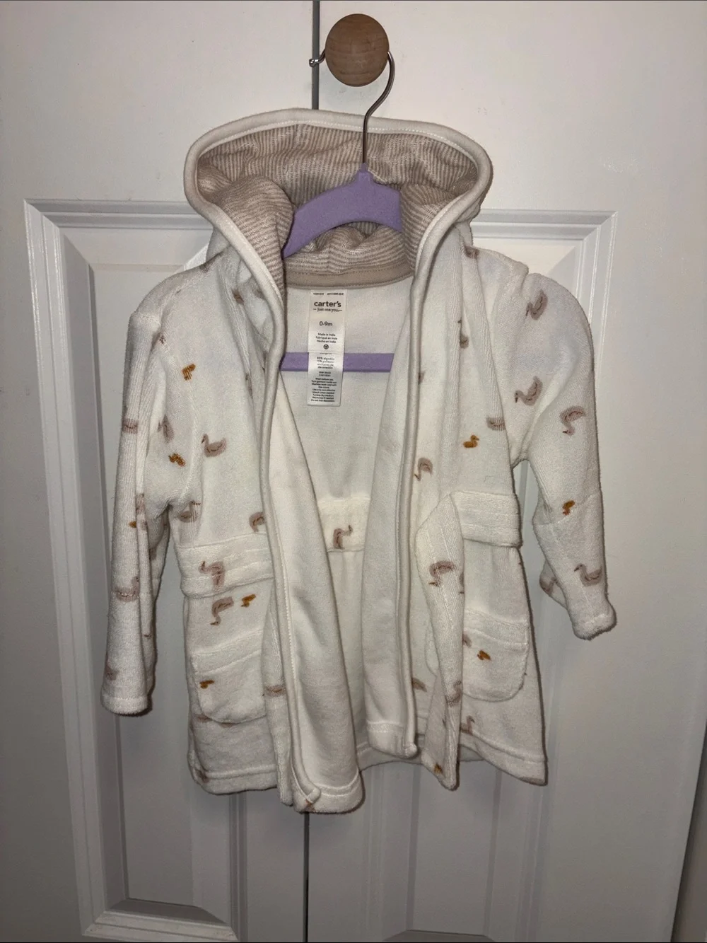 Carter's Cream Hooded Fleece Jacket with Light Brown & Gold Prints